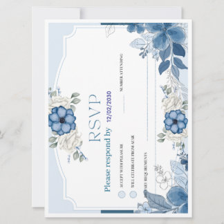 Dusty Blue Floral Wedding RSVP Card | Botanical