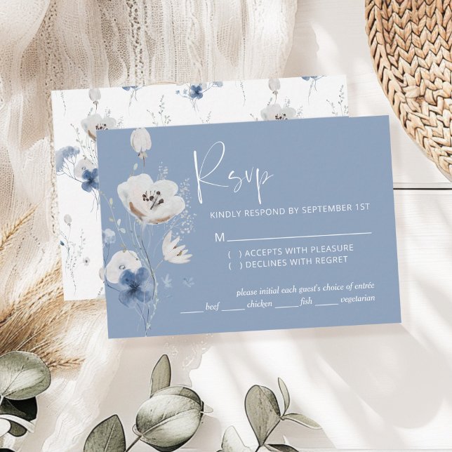 Dusty Blue Floral Wedding RSVP Enclosure Card (Creator Uploaded)