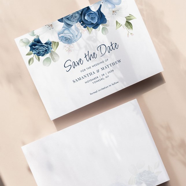 Dusty Blue Floral Wedding Save the Date Card (Creator Uploaded)
