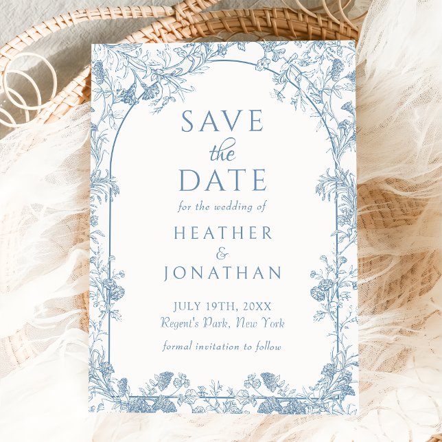 Dusty Blue Floral Wedding Save The Date Card (Creator Uploaded)