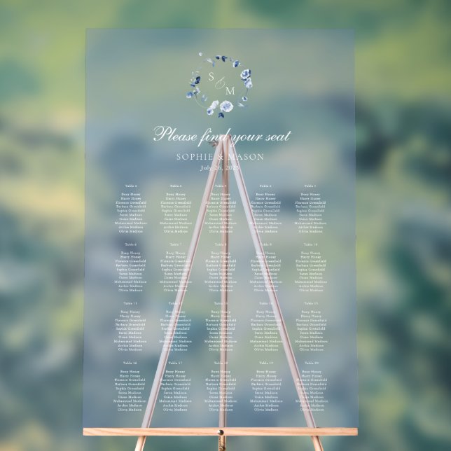 Dusty Blue Floral Wedding Seating Chart  (Neutral)