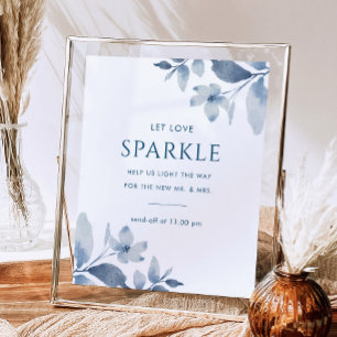 Dusty Blue Floral Wedding Sparkler Send Off Sign