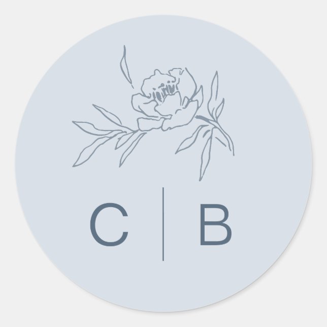 Dusty Blue Floral Wedding Sticker (Front)