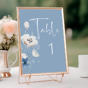 Dusty Blue Floral Wedding  Table Number