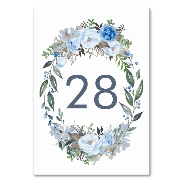 Dusty Blue Floral Wedding Table Number Cards (Back)