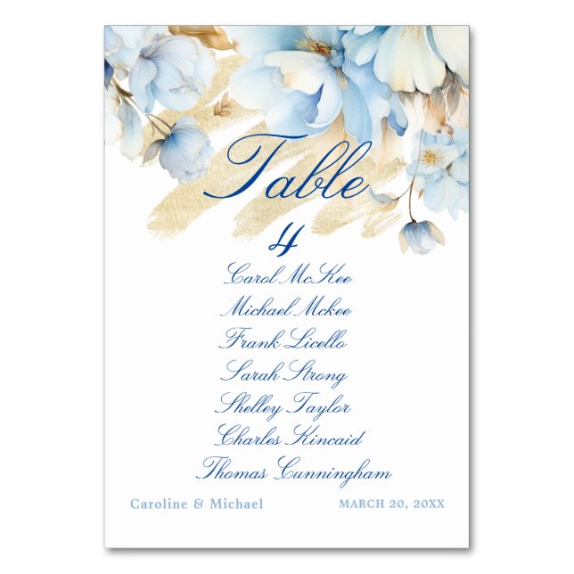 Dusty Blue Floral Wedding Table Seating Chart  Table Number (Front)