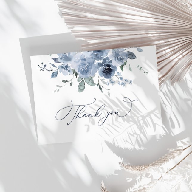 Dusty Blue Floral Wedding Thank You Card (Creator Uploaded)