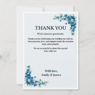 Dusty Blue Floral Wedding Thank You Card