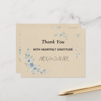 Dusty Blue Floral Wedding Thank You Postcard
