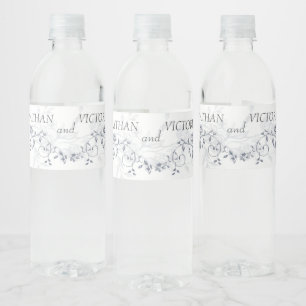 Dusty Blue Floral Wedding Water Bottle Wrap Labels