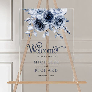 Dusty Blue Floral Wedding Welcome Acrylic Sign