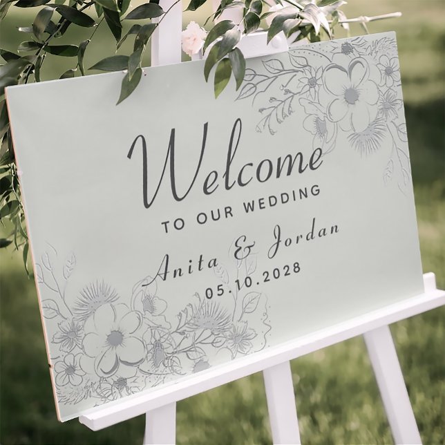 Dusty Blue Floral Wedding Welcome Poster (Creator Uploaded)