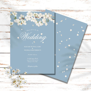 Dusty Blue Floral Wedding White Blossom Invitation