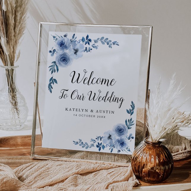 Dusty blue floral welcome wedding sign (Creator Uploaded)