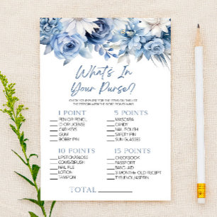 Dusty Blue Floral What's In Purse Baby Shower Game