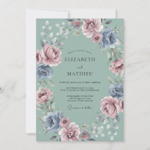 Dusty Blue Floral Whimsy Wedding Invitation
