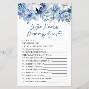 Dusty Blue Floral Who Knows Mummy Baby Shower Game