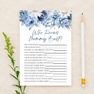 Dusty Blue Floral Who Knows Mummy Baby Shower Game