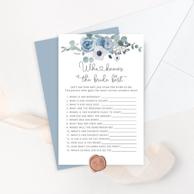 Dusty blue floral Who knows the bride best game (Creator Uploaded)