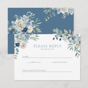 Dusty Blue Floral Wildflower Wedding RSVP Postcard