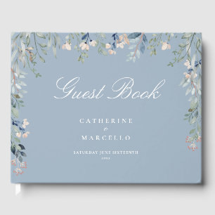 Dusty Blue Floral Wildflowers Cascade Wedding Guest Book