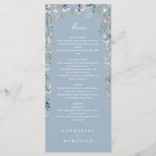 Dusty Blue Floral Wildflowers Wedding Dinner Menu