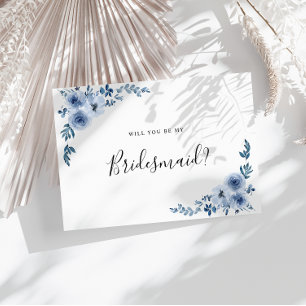 dusty blue floral will you be bridesmaid card