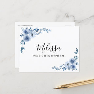 dusty blue floral will you be flowergirl card