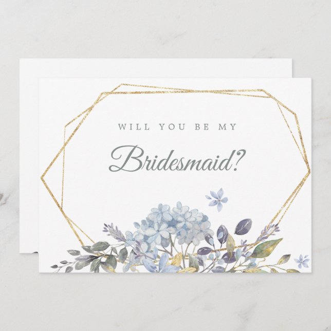 Dusty Blue Floral Will You Be My Bridesmaid Invitation (Front/Back)