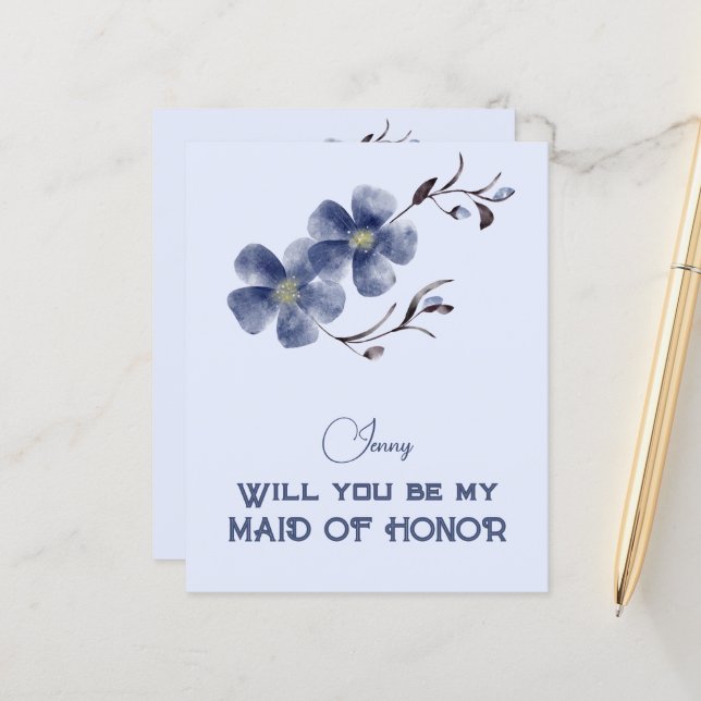 Dusty Blue Floral Will You Be My Maid of Honour (Front/Back In Situ)