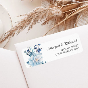 Dusty Blue Floral Winter Wedding Address Return Address Label