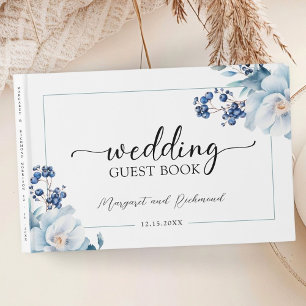 Dusty Blue Floral Winter Wedding Guest Book