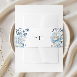 Dusty Blue Floral Winter Wedding Invitation Belly Band