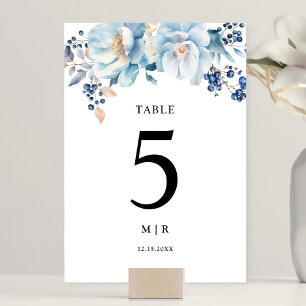 Dusty Blue Floral Winter Wedding Table Number