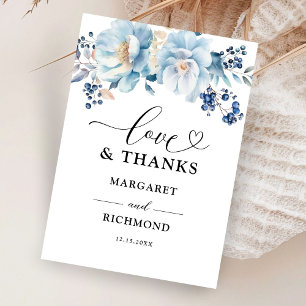 Dusty Blue Floral Winter Wedding Thank You Cards