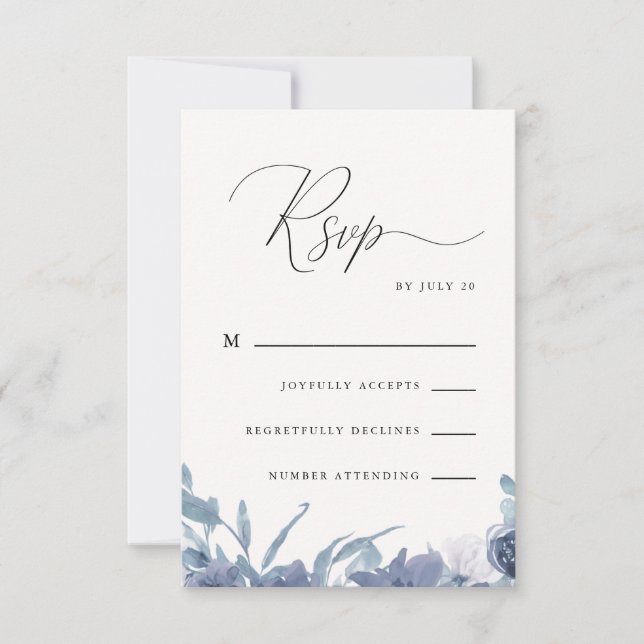 Dusty Blue Floral with Calligraphy Rsvp Card (Front)
