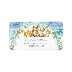 Dusty Blue Floral Woodland Animals Return Address Label