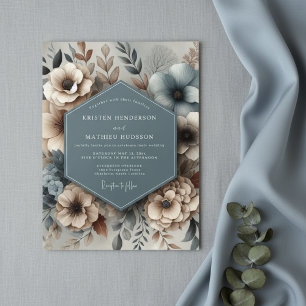 Dusty Blue Floral Woodland Wedding Invitation