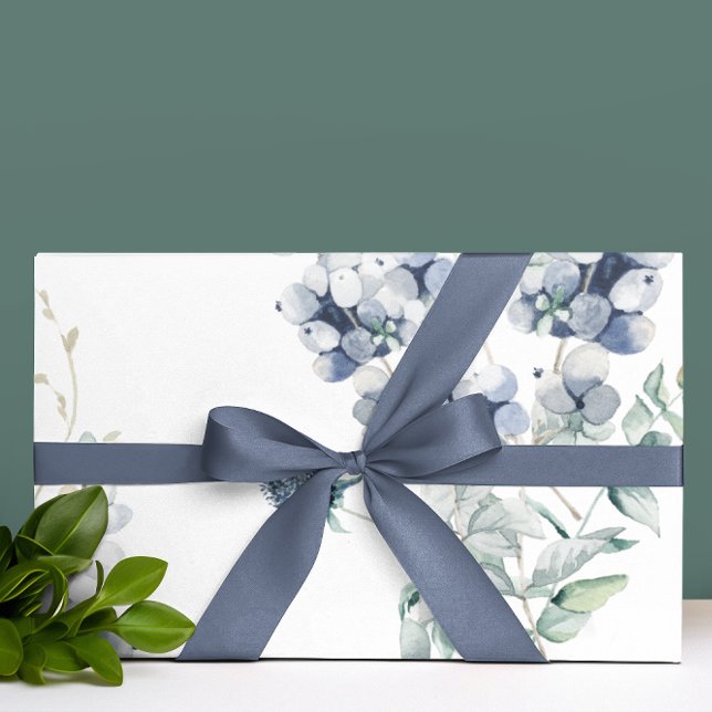 Dusty Blue Floral Wrapping Paper Roll (Celebrate someone special with this lovely dusty blue watercolor floral wrapping paper! )