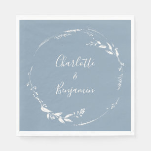 Dusty Blue Floral Wreath Calligraphy Monogrammed Napkin