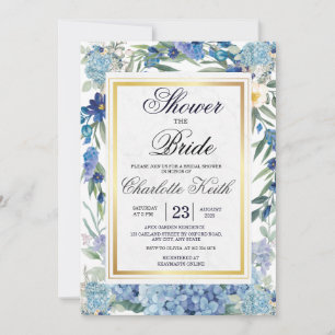 Dusty Blue Floral Wreath Greenery Bridal Shower Invitation
