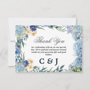 Dusty Blue Floral Wreath Greenery Wedding Thank You Card