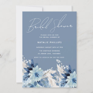 Dusty Blue Florals Beautiful Bridal Shower Invitation