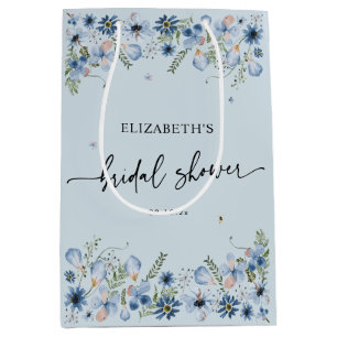 Dusty Blue Florals Bridal Shower Medium Gift Bag