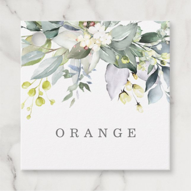 Dusty Blue Florals Buffet Drink Tags (Front)