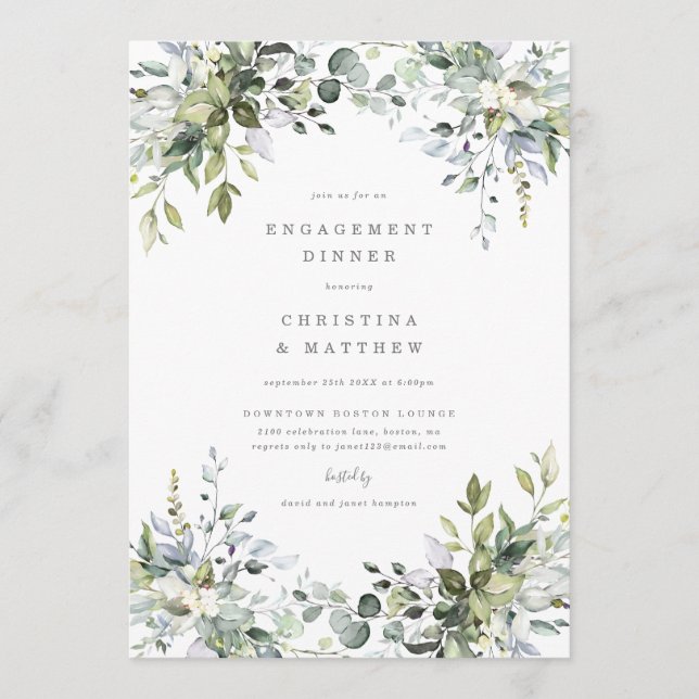 Dusty Blue Florals Engagement Dinner Invite (Front)