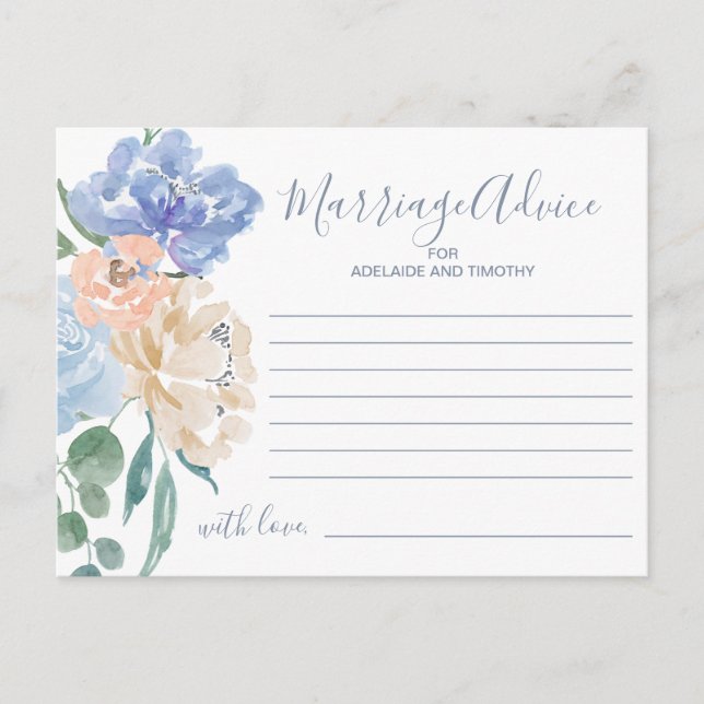 Dusty Blue Florals Marriage Advice Cards (Front)