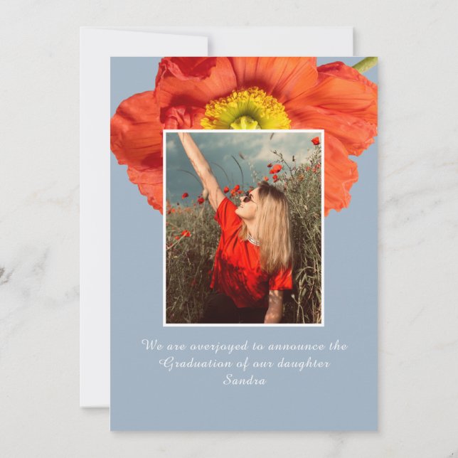 Dusty Blue Florals Photo Frame Modern Graduation Announcement (Back)