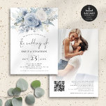 Dusty Blue Florals Photo Overlay QR Code Wedding Invitation<br><div class="desc">Dusty Blue Florals Photo Overlay QR Code Wedding. Available digitally and printed. Elegant florals summery light blue and white, flow down from the top. The Wedding Of is in a set handwriting style script. Easily personalise the rest of the text to your own details. Replace the sample image on the...</div>