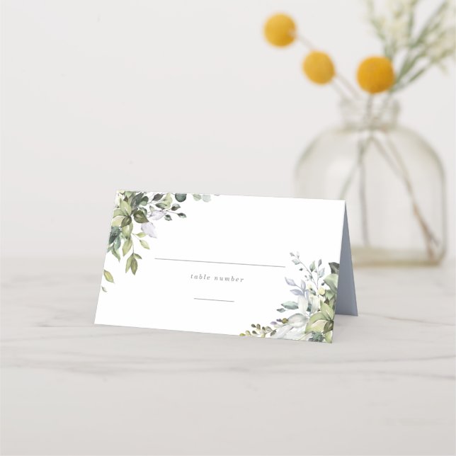 Dusty Blue Florals Place Card (Front)